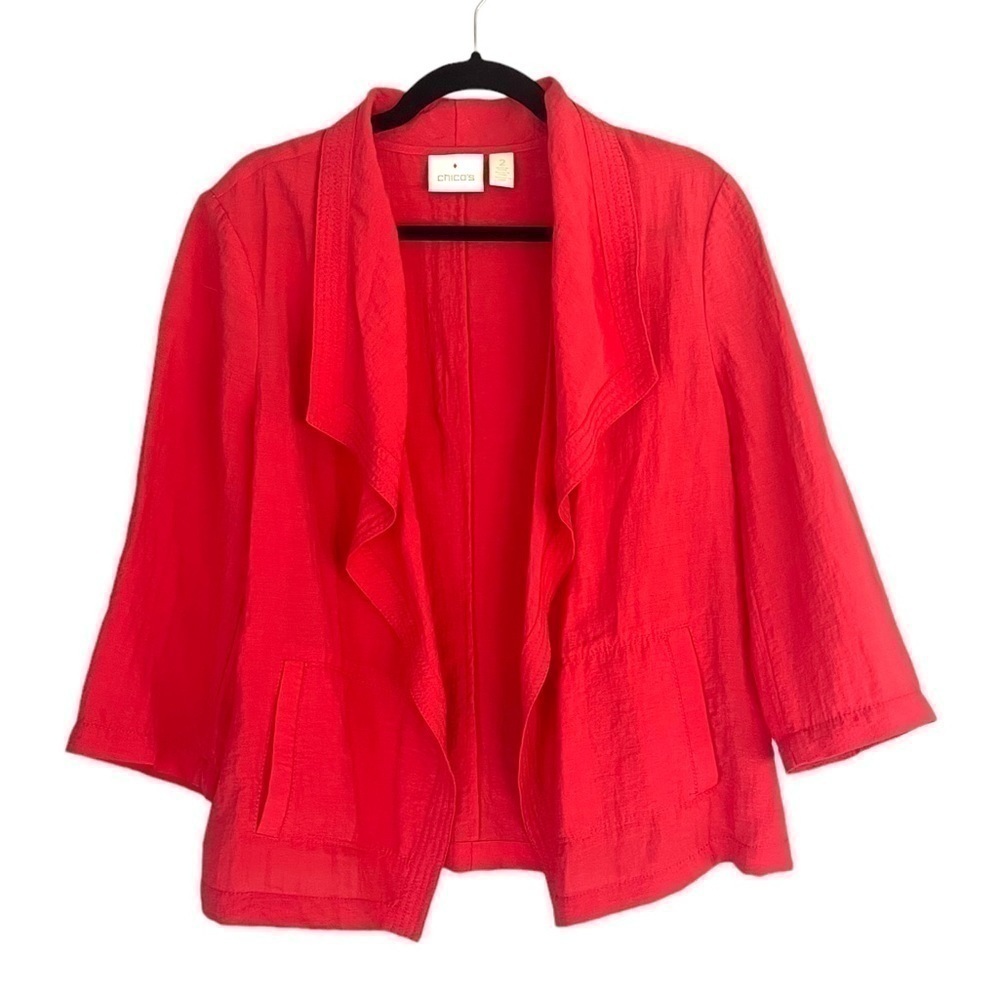𝅺chico’s Large Open Drape Front Jacket Blazer Shawl Collar Business Casual